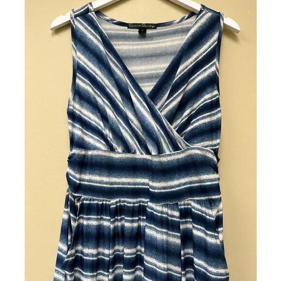 Vacation Euro Summer Blue White Ombre V-Neck Sleeveless Wrap Maxi Dress Size M - Picture 4 of 11